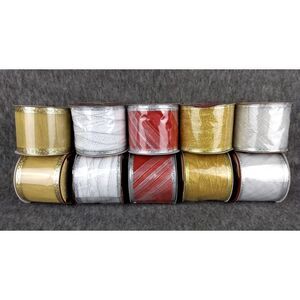 Golden Splendor Metallic Ribbon‎ Wired 2.5" Craft Gift Wrap Christmas Lot/10 NEW